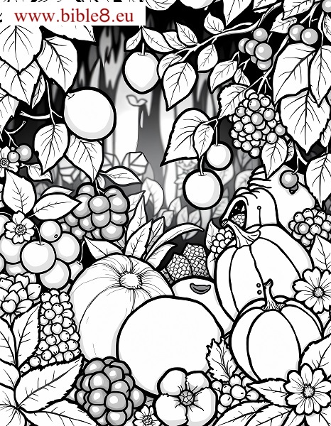 Coloring Page: A variety of fruits from the Garden of Eden.