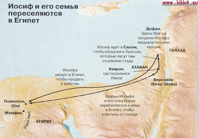 Карта: Иосиф и его семья переселяются в Египет