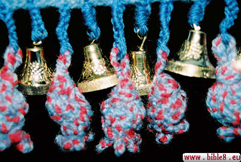 Hand bells on a hem of clothes of the High Priest which is prepared for service in future Third Temple. And clothes for the Third Temple the Temple Institute in Jerusalem is engaged in preparation of things