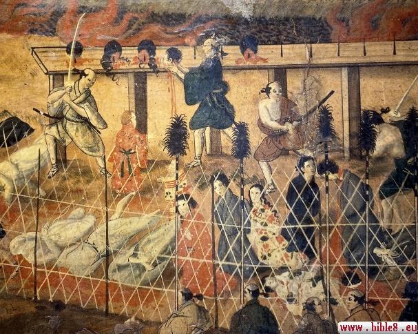 Историческая японская картина, изображающая мученичество христиан в Японии периода Эдо.
